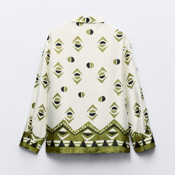 ZARA 2 PIECES MATCHING SET GEOMETRIC PRINT SATIN EFFECT SHIRT AND WIDE LEG PANTS - Picture 13 of 16